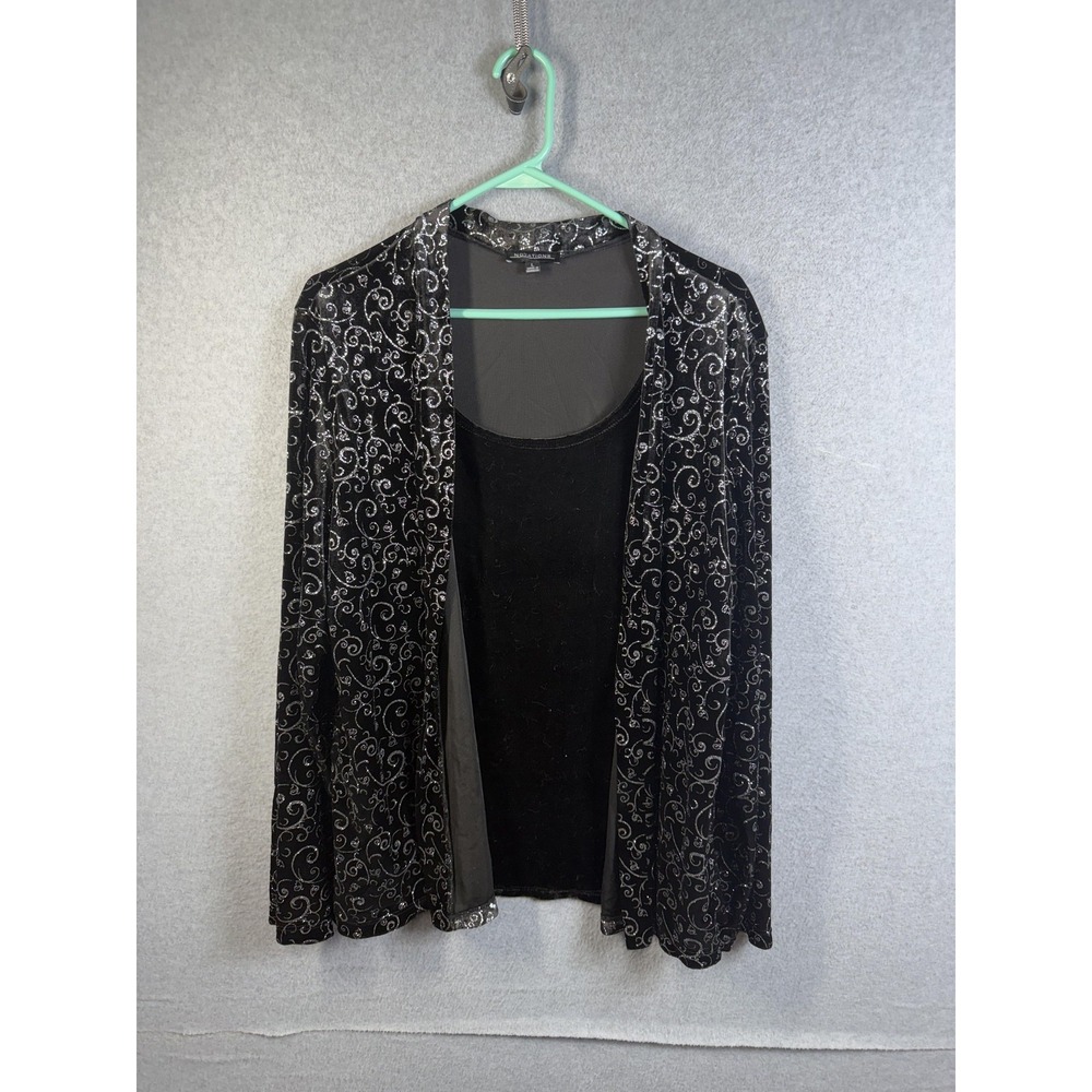 Notations Blouse Womens Large Black Glitter Velvet Twinset Tank Jacket